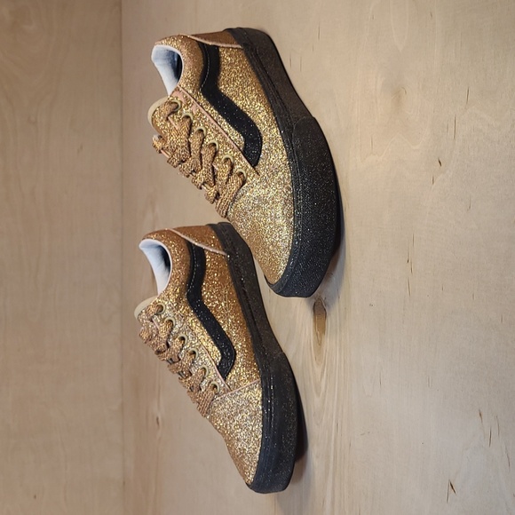 Vans Old Skool Off The Wall Gold Black Glitter Kids Shoes - Picture 5 of 9